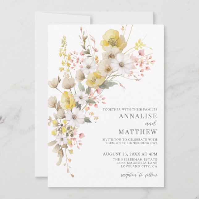 Elegant Wildflower Colorful Floral Wedding Inbjudningar (Framsida)