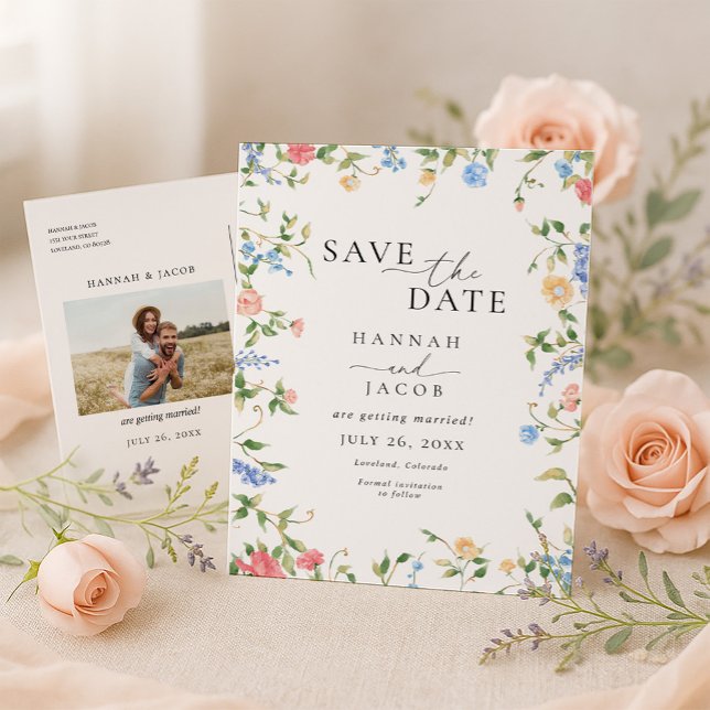 Elegant Wildflower Floral Save the Date Wedding Meddelande Vykort (Skapare uppladdad)