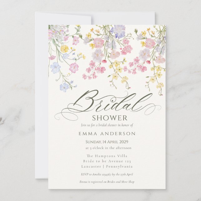 Elegant Wildflower Garden Bridal Shower Inbjudningar (Framsida)