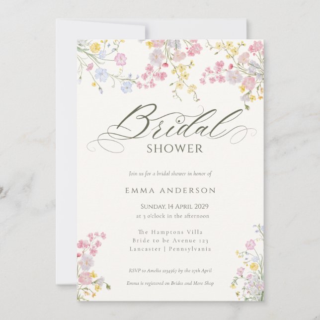 Elegant Wildflower Garden Bridal Shower Inbjudningar (Framsida)
