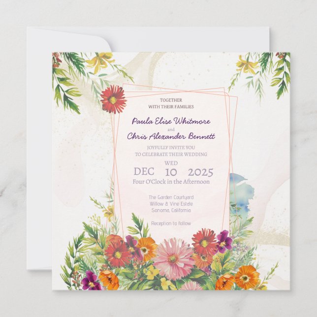 Elegant Wildflower Garden Wedding Invitation Inbjudningar (Framsida)