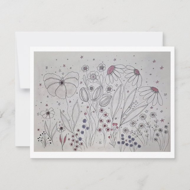Elegant Wildflower Meadow Line Art Meddelande (Framsida)
