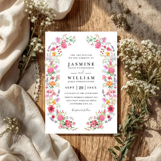 Elegant Wildflower Meadow Spring QR Code Wedding Inbjudningar