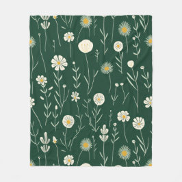 Elegant Wildflower Pattern on Dark Green  Fleecefilt