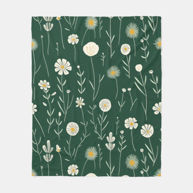 Elegant Wildflower Pattern on Dark Green  Fleecefilt (Framsidan)