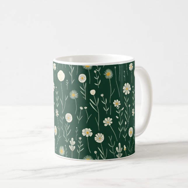 Elegant Wildflower Pattern on Dark Green  Kaffemugg (Framsida höger)