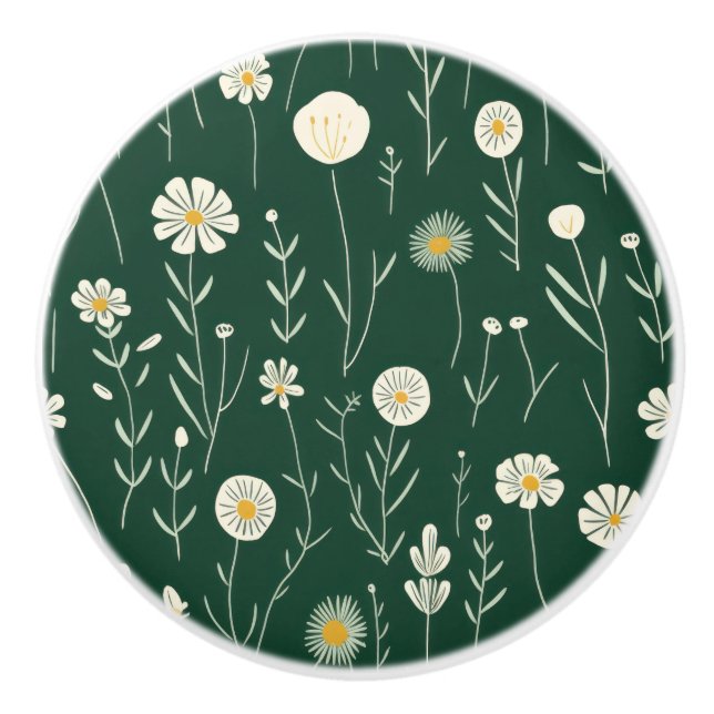 Elegant Wildflower Pattern on Dark Green  Knopp (Framsidan)