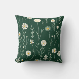 Elegant Wildflower Pattern on Dark Green  Kudde