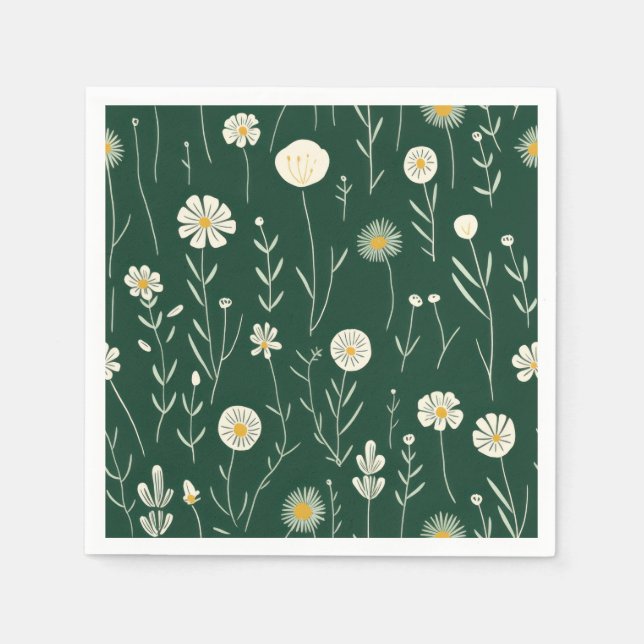 Elegant Wildflower Pattern on Dark Green  Pappersservett (Framsidan)