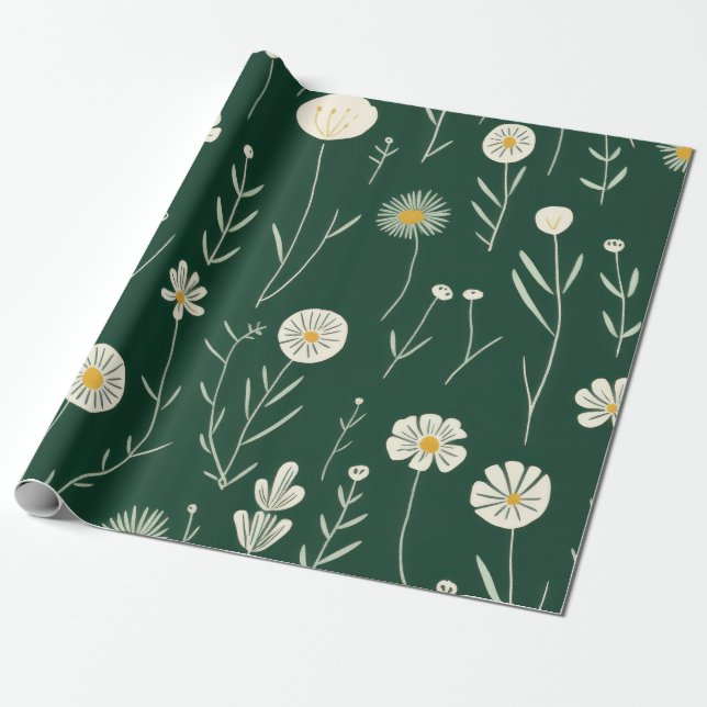Elegant Wildflower Pattern on Dark Green  Presentpapper (Utrullad)