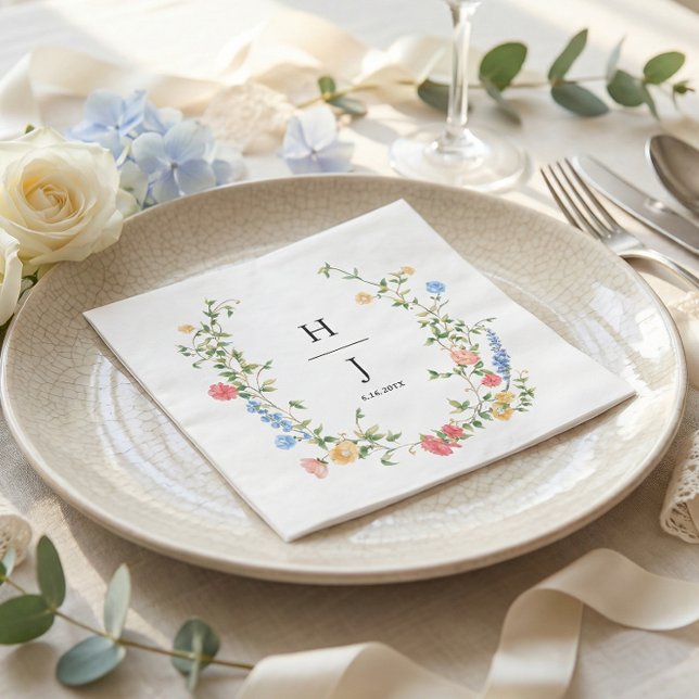 Elegant Wildflower Personalized Wedding  Pappersservett (Skapare uppladdad)