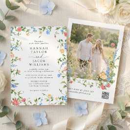 Elegant Wildflower Photo QR Code RSVP Wedding Inbjudningar