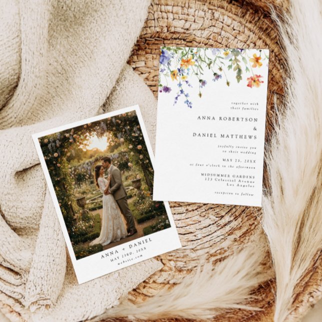 Elegant Wildflower Photo Wedding Invitation Inbjudningar (Skapare uppladdad)