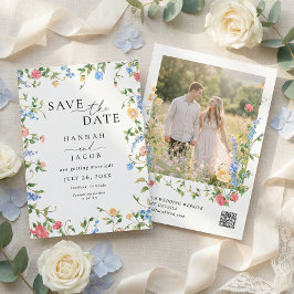 Elegant Wildflower QR Code Wedding Spara Datumet