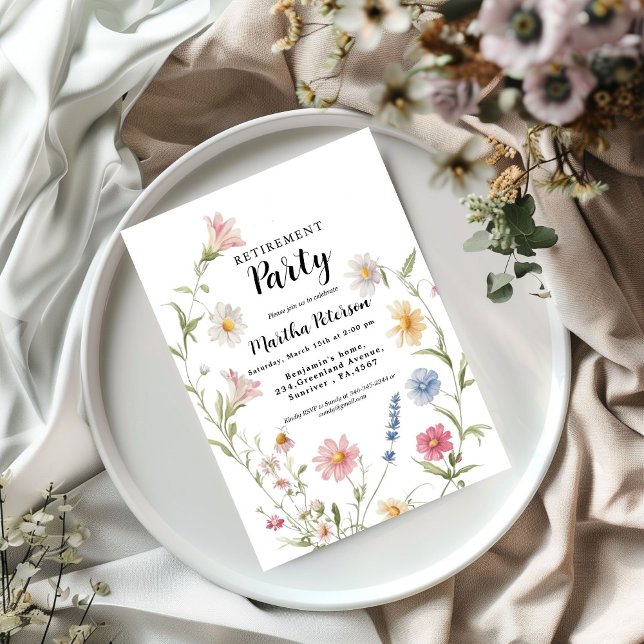 Elegant Wildflower Retirement party  Invitation Inbjudningar (Skapare uppladdad)
