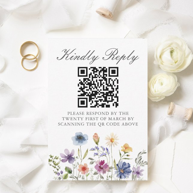 Elegant Wildflower Spring Wedding QR Code Scan OSA Kort (Skapare uppladdad)