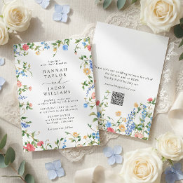 Elegant Wildflower Summer QR Code RSVP Wedding Inbjudningar