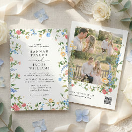 Elegant Wildflower Three Photo RSVP Wedding Inbjudningar