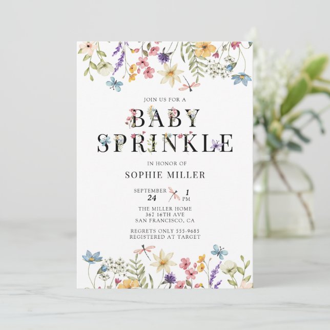 Elegant Wildflower Watercolor  | Baby Sprinkle Inbjudningar (Stående Fram)