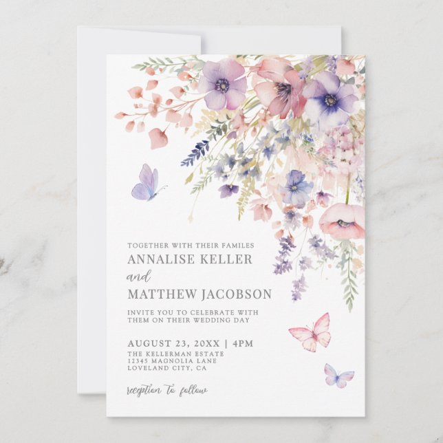 Elegant Wildflower Watercolor Floral Wedding Inbjudningar (Framsida)
