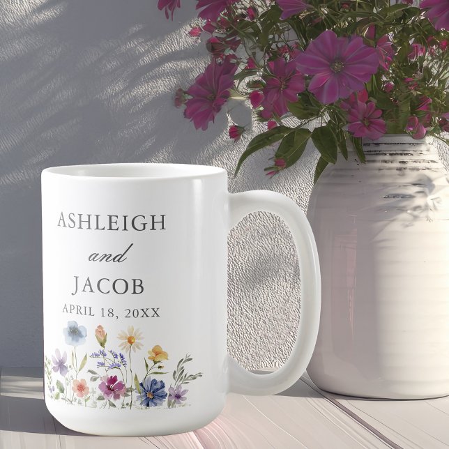 Elegant Wildflower Wedding Anniversary Custom Kaffemugg (Skapare uppladdad)