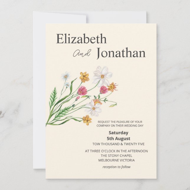 Elegant Wildflower Wedding Invite  Inbjudningar (Framsida)