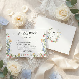 Elegant Wildflower Wedding Monogram OSA Kort