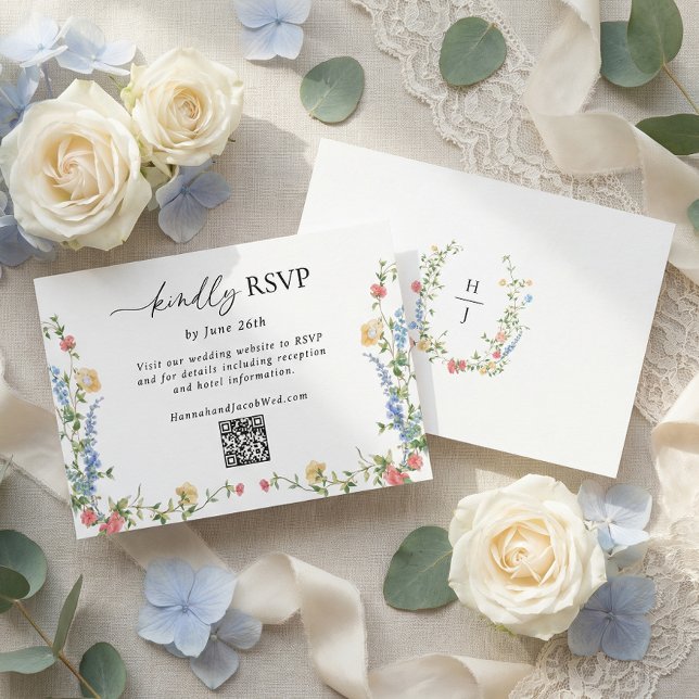 Elegant Wildflower Wedding QR Code RSVP Card OSA Kort (Skapare uppladdad)