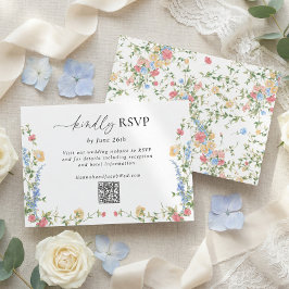 Elegant Wildflower Wedding QR Code RSVP Card OSA Kort