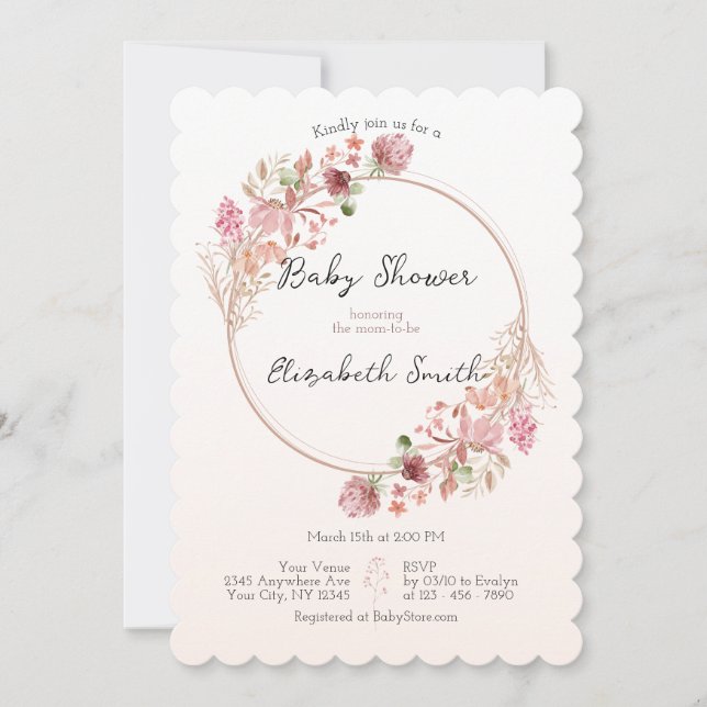 Elegant Wildflower Wreath Baby Shower Invitation Inbjudningar (Framsida)