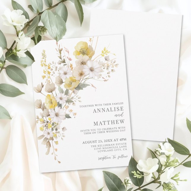 Elegant Wildflower Yellow Floral Wedding Inbjudningar (Elegant Wildflower Yellow Floral Wedding Invitation)