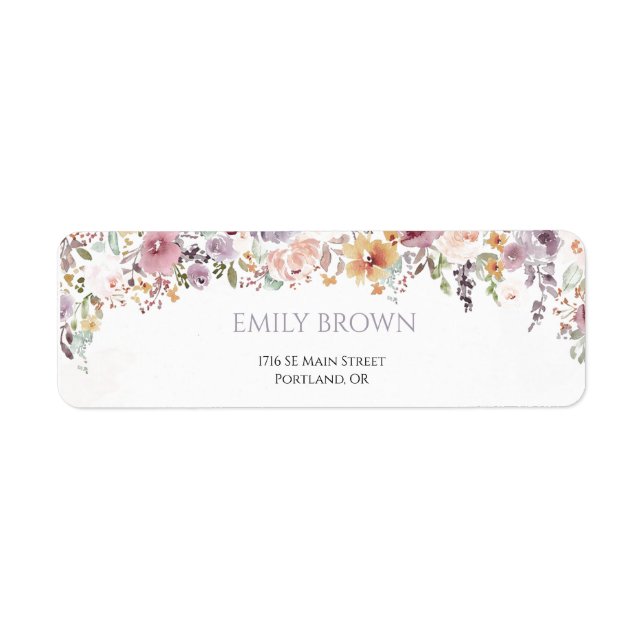 Elegant Wildflowers bröllopsdusch adress Returadress Etikett (Framsidan)
