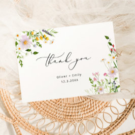 Elegant wildflowers minimalist Wedding Thank you Kort