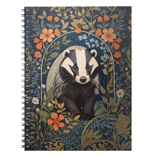 Elegant William Morris Inspired Badger Anteckningsbok (Framsidan)