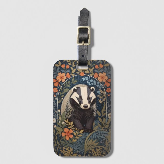 Elegant William Morris Inspired Badger Bagagebricka (Framsida vertikal)