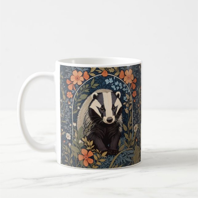 Elegant William Morris Inspired Badger Kaffemugg (Vänster)