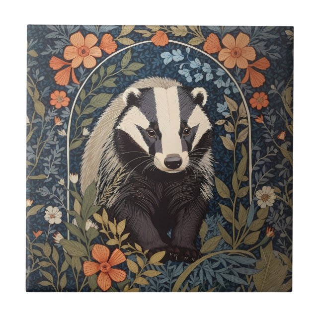 Elegant William Morris Inspired Badger Kakelplatta (Framsidan)