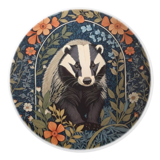 Elegant William Morris Inspired Badger Knopp (Framsidan)