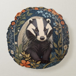 Elegant William Morris Inspired Badger Rund Kudde