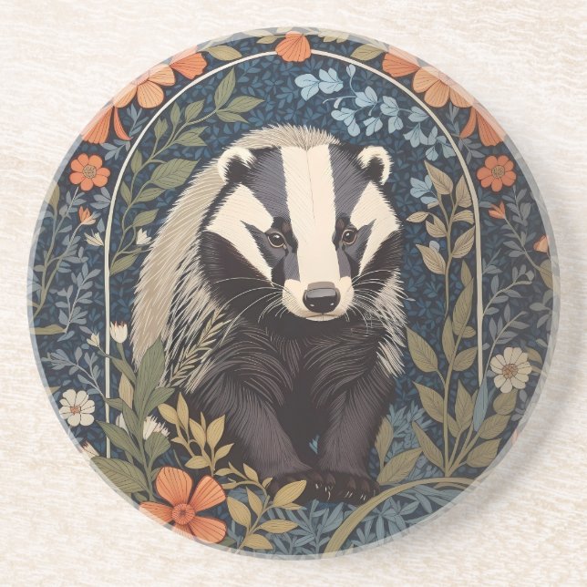 Elegant William Morris Inspired Badger Underlägg (Framsidan)