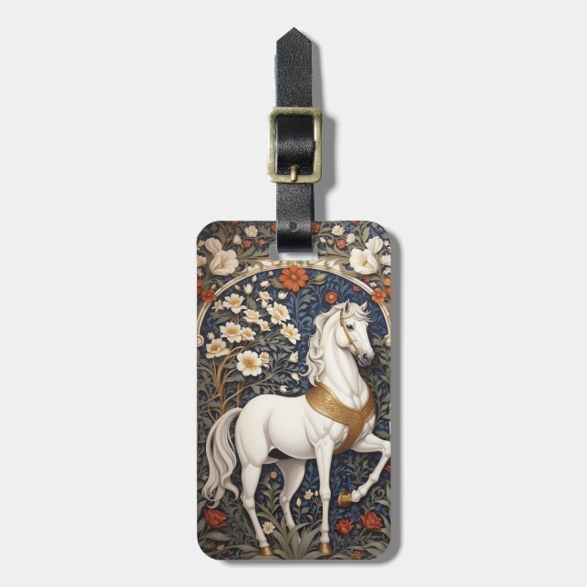 Elegant William Morris Inspired White Horse Bagagebricka (Vertikal Framsida)