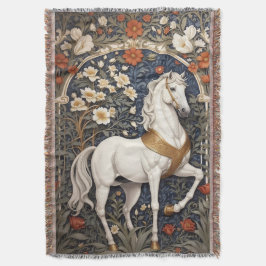 Elegant William Morris Inspired White Horse Filt