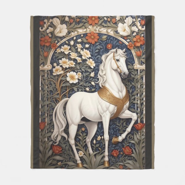 Elegant William Morris Inspired White Horse Fleecefilt (Framsidan)