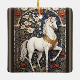 Elegant William Morris Inspired White Horse Julgransprydnad Keramik