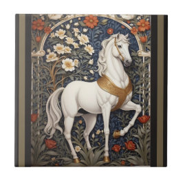 Elegant William Morris Inspired White Horse Kakelplatta