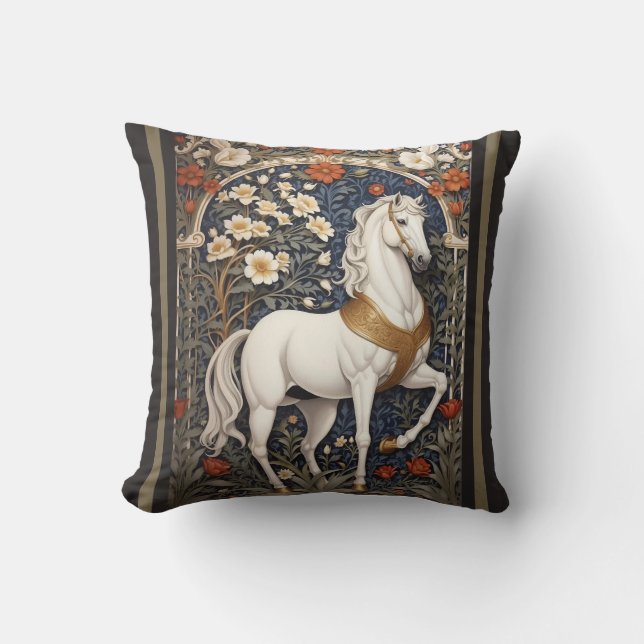Elegant William Morris Inspired White Horse Kudde (Framsida)