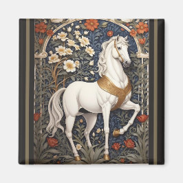 Elegant William Morris Inspired White Horse Magnet