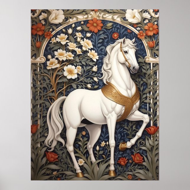 Elegant William Morris Inspired White Horse Poster (Framsidan)