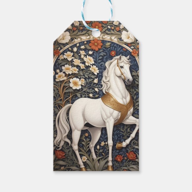 Elegant William Morris Inspired White Horse Presentetikett (Framsidan)