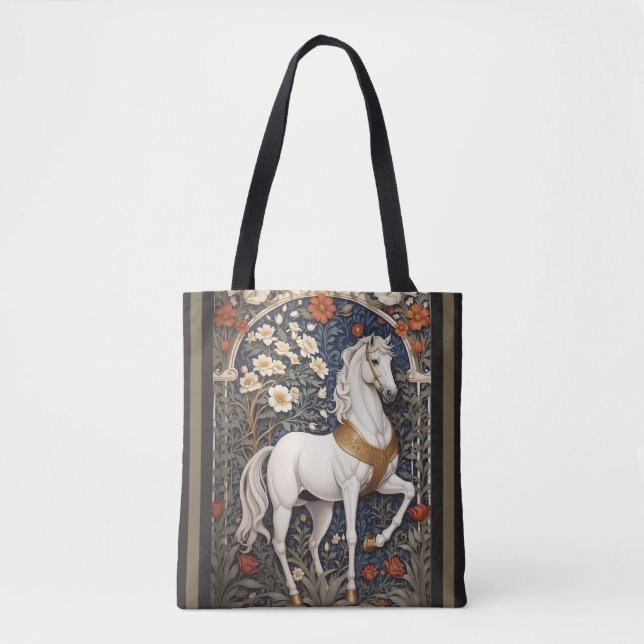 Elegant William Morris Inspired White Horse Tygkasse (Framsida)